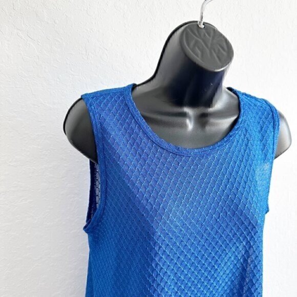 La Blanca Sleeveless Scoop Neck Semi Sheer Swim Cover Up Blue Small - Picture 3 of 8